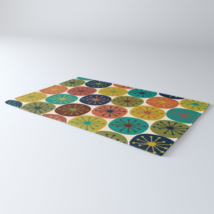 Atomic Dots Midcentury Modern Pattern in Mid Mod Colors on Cream  Rug Gallery Image 3