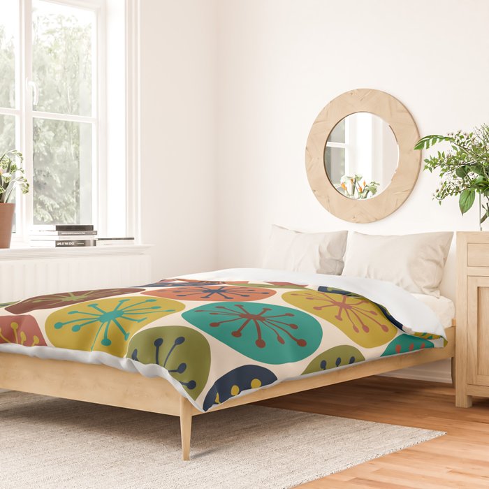 Atomic Dots Midcentury Modern Pattern in Mid Mod Colors on Cream  Duvet Cover Gallery Image 2
