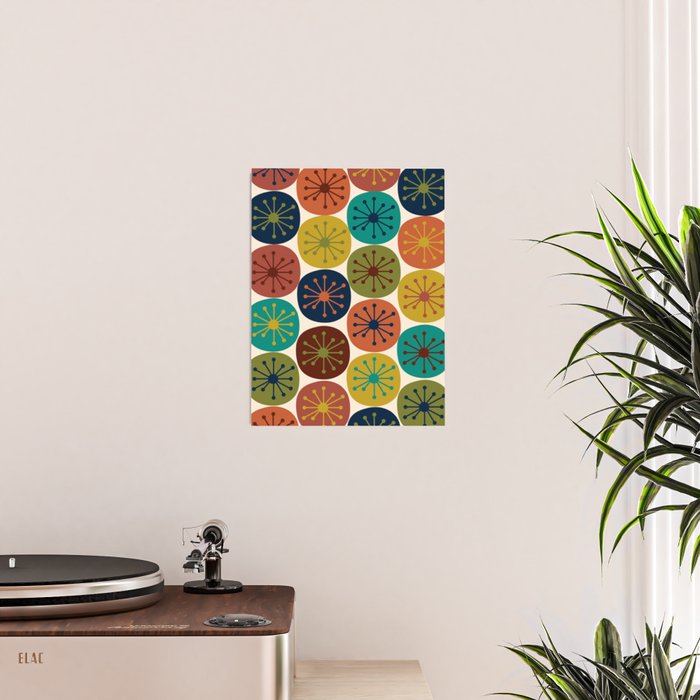 Atomic Dots Midcentury Modern Pattern in Mid Mod Colors on Cream  Poster Gallery Image 2
