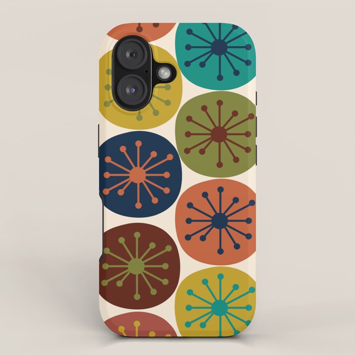 Atomic Dots Midcentury Modern Pattern in Mid Mod Colors on Cream  iPhone Case Gallery Image 1