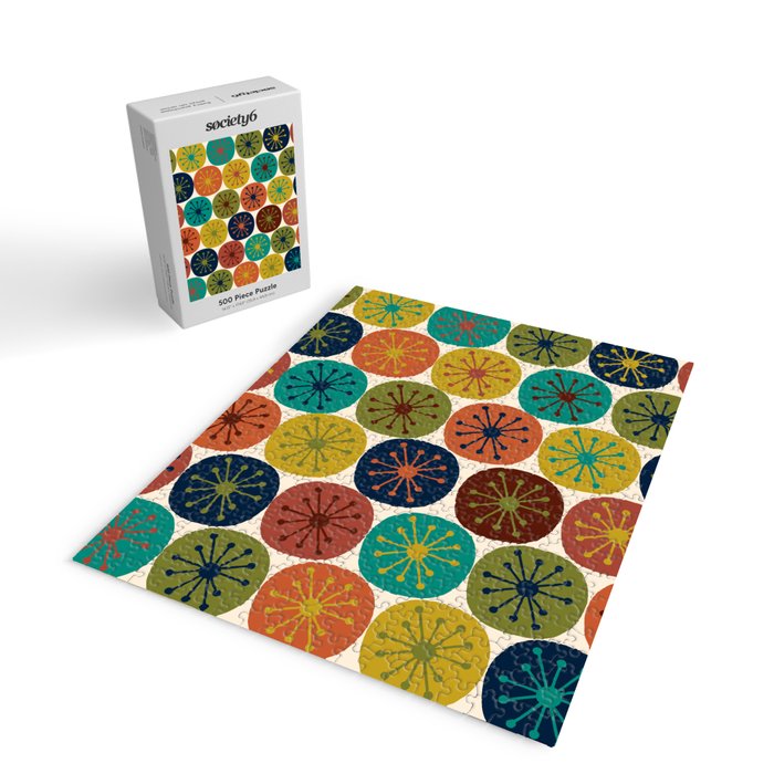 Atomic Dots Midcentury Modern Pattern in Mid Mod Colors on Cream  Jigsaw Puzzle Gallery Image 2