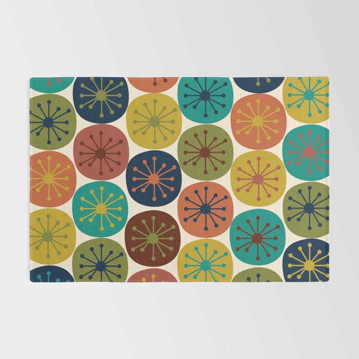 Atomic Dots Midcentury Modern Pattern in Mid Mod Colors on Cream  Rug Gallery Image 2