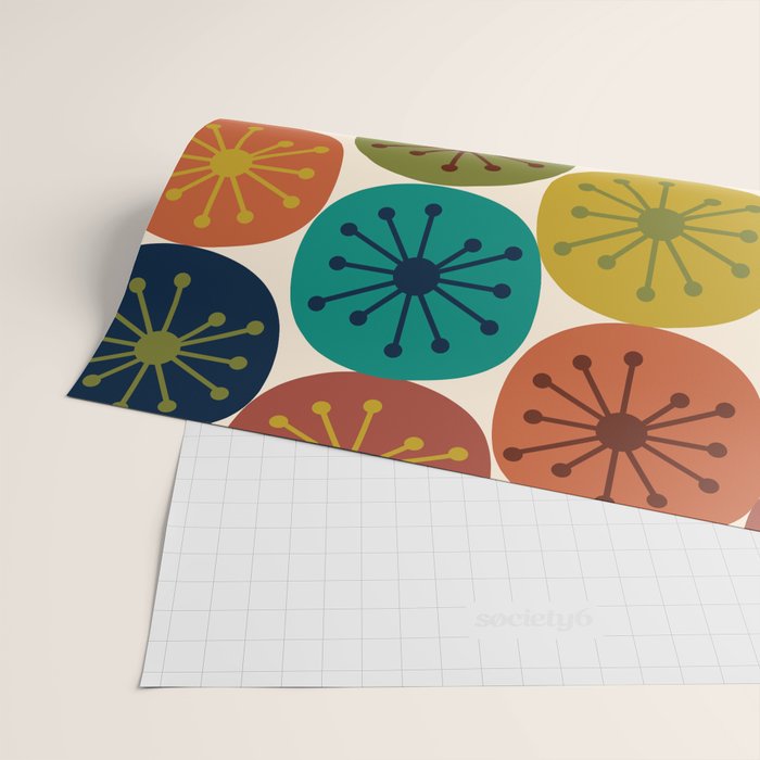 Atomic Dots Midcentury Modern Pattern in Mid Mod Colors on Cream  Wrapping Paper Gallery Image 2