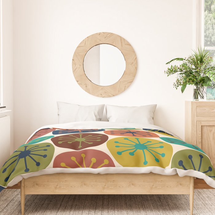 Atomic Dots Midcentury Modern Pattern in Mid Mod Colors on Cream  Duvet Cover Gallery Image 3