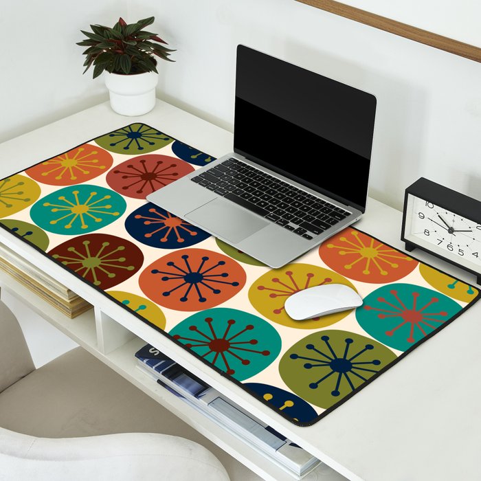 Atomic Dots Midcentury Modern Pattern in Mid Mod Colors on Cream  Desk Mat Gallery Image 2