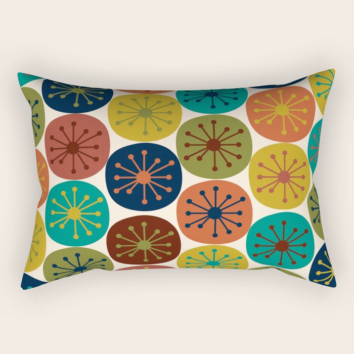 Atomic Dots Midcentury Modern Pattern in Mid Mod Colors on Cream  Rectangular Pillow Gallery Image 1