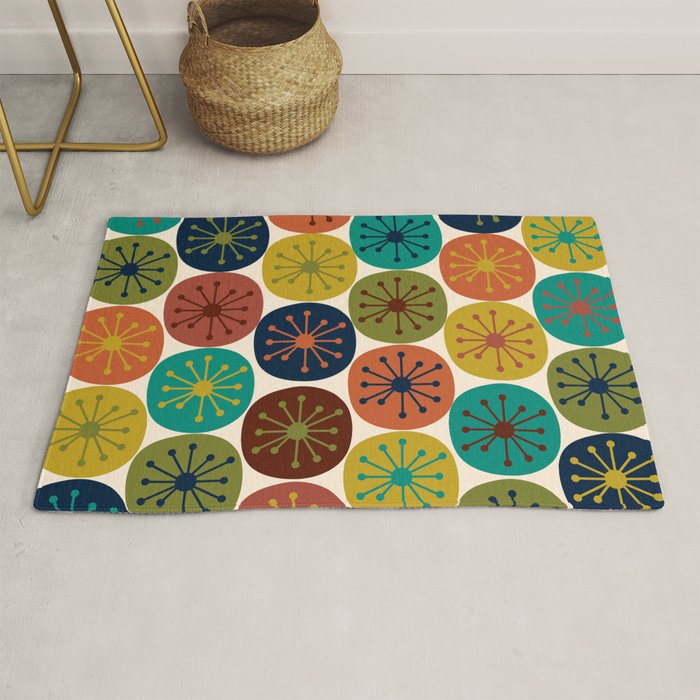Atomic Dots Midcentury Modern Pattern in Mid Mod Colors on Cream  Rug Gallery Image 1