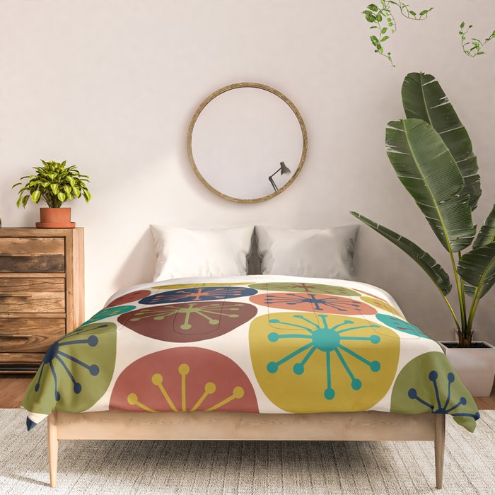 Atomic Dots Midcentury Modern Pattern in Mid Mod Colors on Cream  Comforter Gallery Image 3