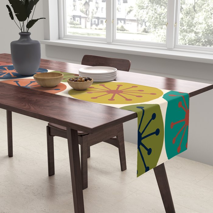 Atomic Dots Midcentury Modern Pattern in Mid Mod Colors on Cream  Table Runner Gallery Image 2