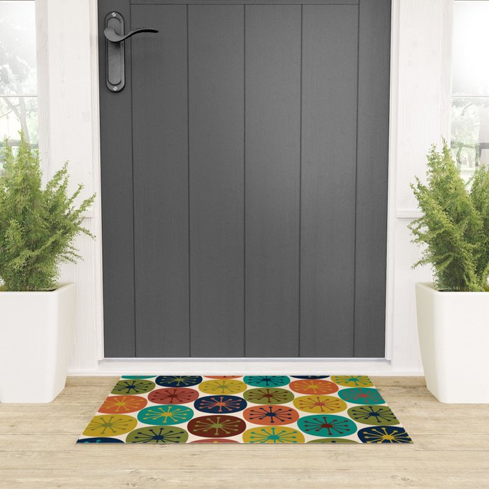 Atomic Dots Midcentury Modern Pattern in Mid Mod Colors on Cream  Welcome Mat Gallery Image 3