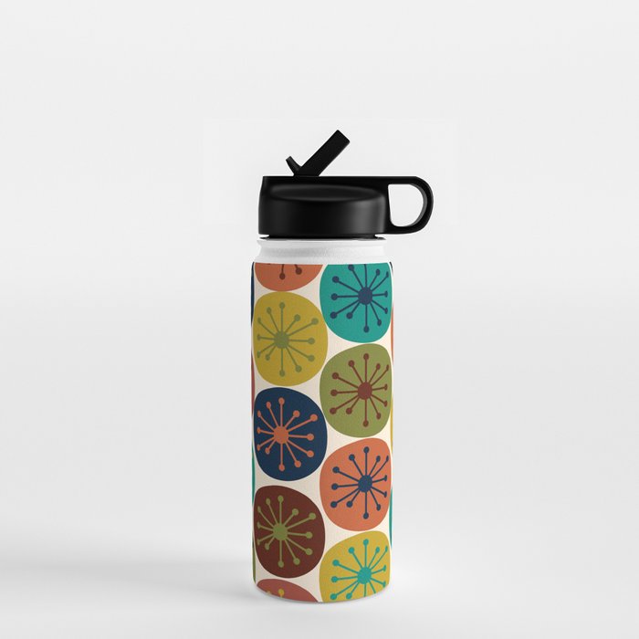 Atomic Dots Midcentury Modern Pattern in Mid Mod Colors on Cream  Water Bottle Gallery Image 1
