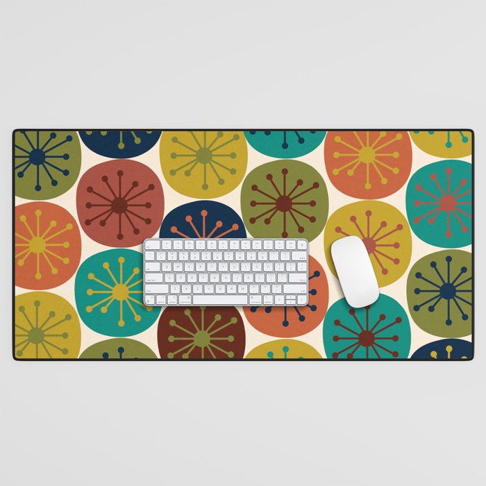 Atomic Dots Midcentury Modern Pattern in Mid Mod Colors on Cream  Desk Mat Gallery Image 1