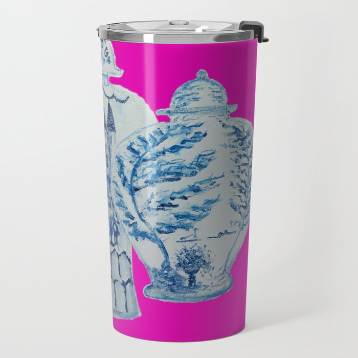Hot Pink Blue and White Ginger Jars  Travel Mug Gallery Image 2