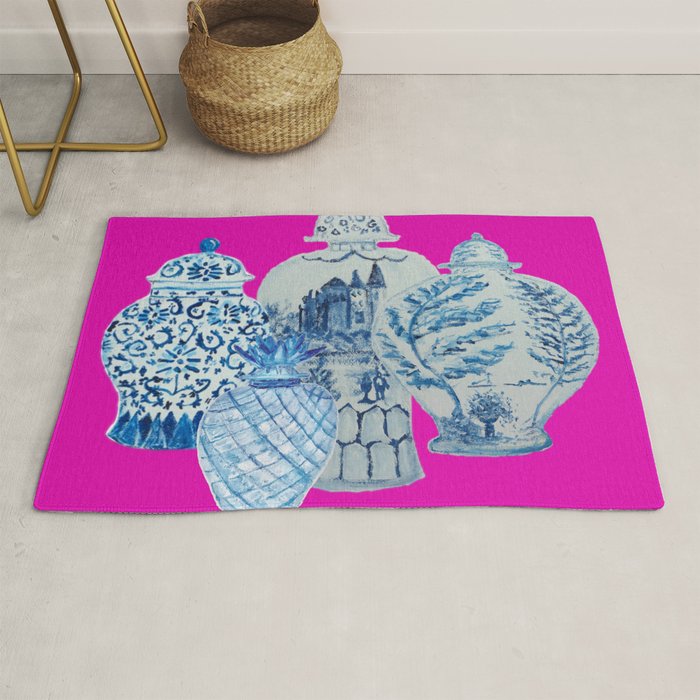 Hot Pink Blue and White Ginger Jars  Rug Gallery Image 1