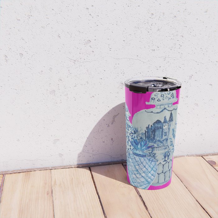 Hot Pink Blue and White Ginger Jars  Travel Mug Gallery Image 4