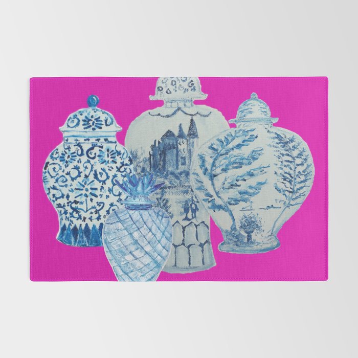 Hot Pink Blue and White Ginger Jars  Rug Gallery Image 2