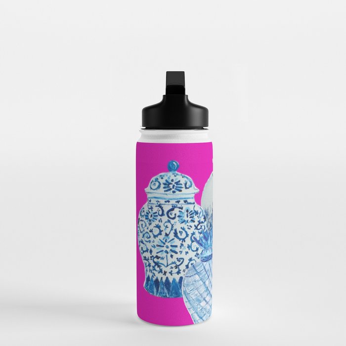 Hot Pink Blue and White Ginger Jars  Water Bottle Gallery Image 3