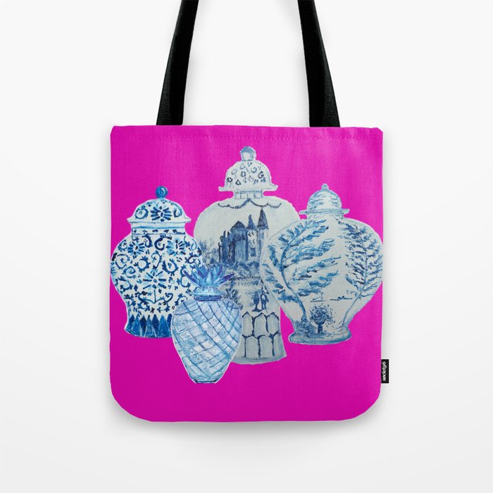 Hot Pink Blue and White Ginger Jars  Tote Bag Gallery Image 1