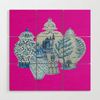 Hot Pink Blue and White Ginger Jars  Wood Wall Art Gallery Image 1