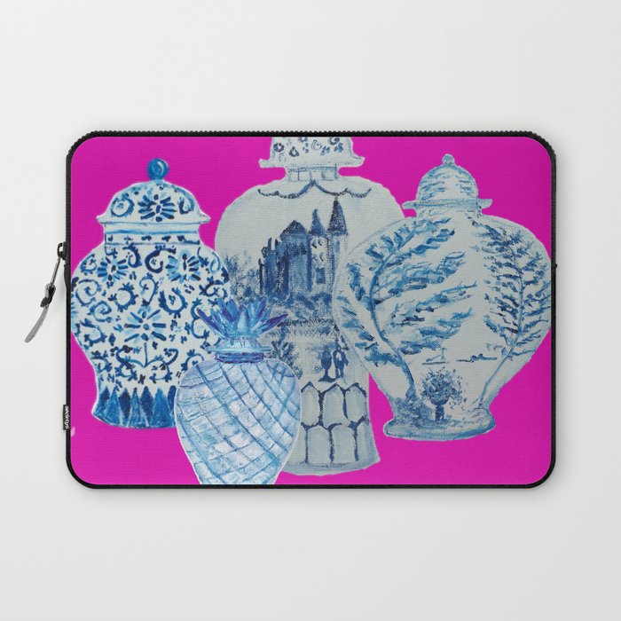 Hot Pink Blue and White Ginger Jars  Laptop Sleeve Gallery Image 1