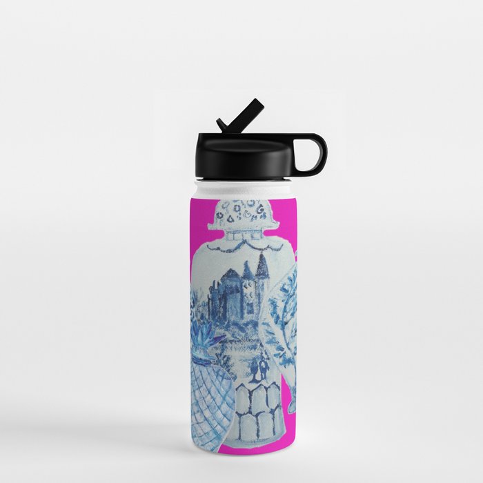Hot Pink Blue and White Ginger Jars  Water Bottle Gallery Image 1