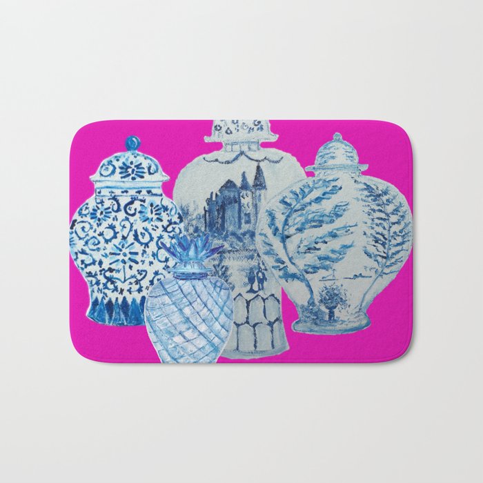 Hot Pink Blue and White Ginger Jars  Bath Mat Gallery Image 1