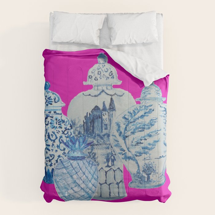 Hot Pink Blue and White Ginger Jars  Comforter Gallery Image 6