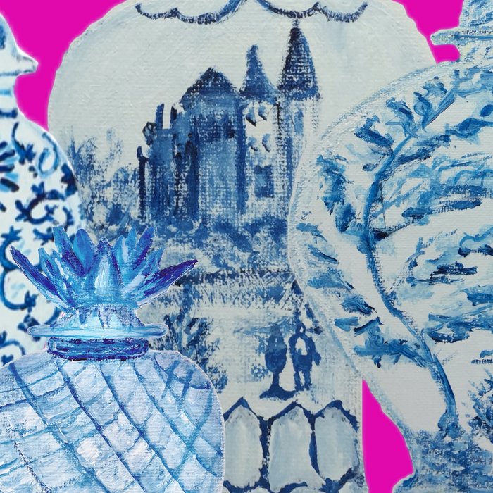 Hot Pink Blue and White Ginger Jars  Coffee Mug Gallery Image 2