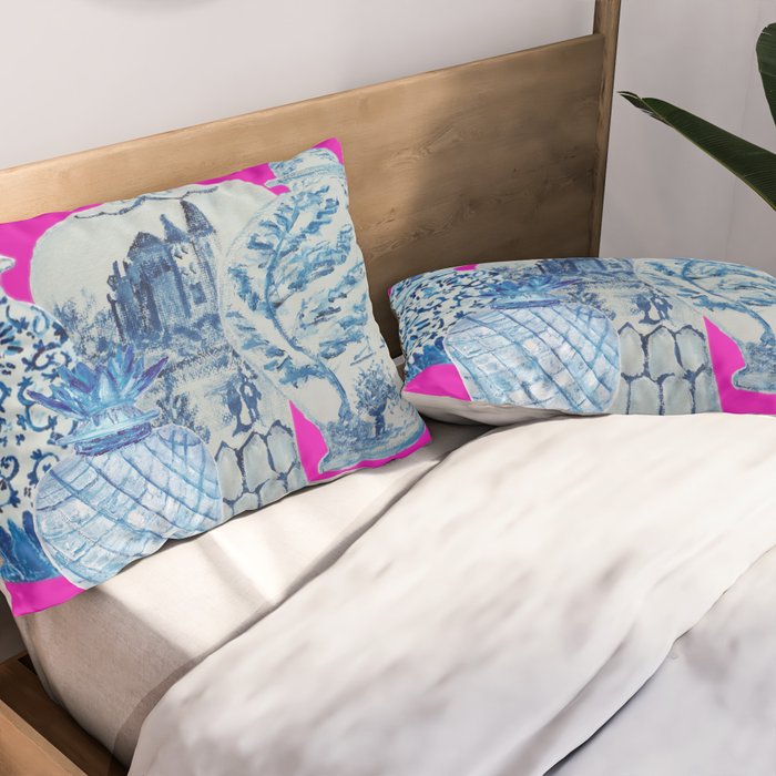 Hot Pink Blue and White Ginger Jars  Pillow Sham Gallery Image 2