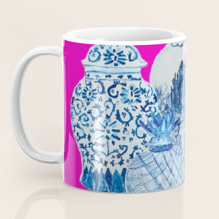 Hot Pink Blue and White Ginger Jars  Coffee Mug Gallery Image 3