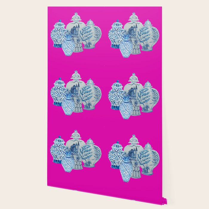 Hot Pink Blue and White Ginger Jars  Wallpaper Gallery Image 2