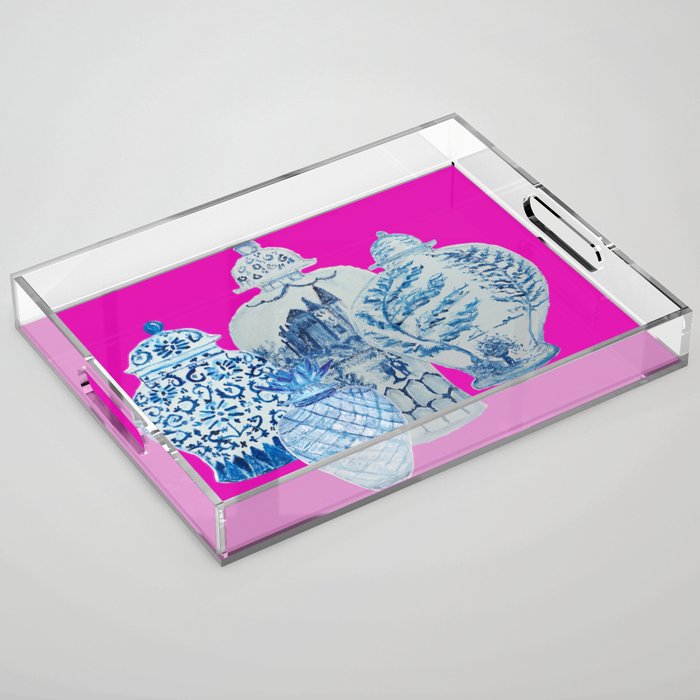 Hot Pink Blue and White Ginger Jars  Acrylic Tray Gallery Image 1