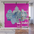 Hot Pink Blue and White Ginger Jars  Wall Mural Gallery Image 1