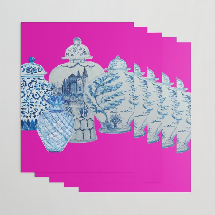 Hot Pink Blue and White Ginger Jars  Wrapping Paper Gallery Image 3
