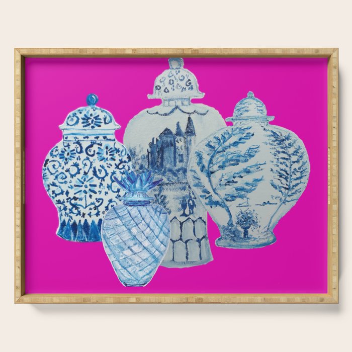 Hot Pink Blue and White Ginger Jars  Serving Tray Gallery Image 1