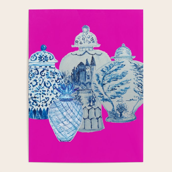 Hot Pink Blue and White Ginger Jars  Poster Gallery Image 1