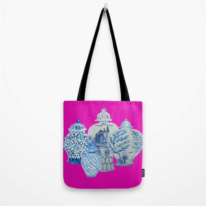 Hot Pink Blue and White Ginger Jars  Tote Bag Gallery Image 2