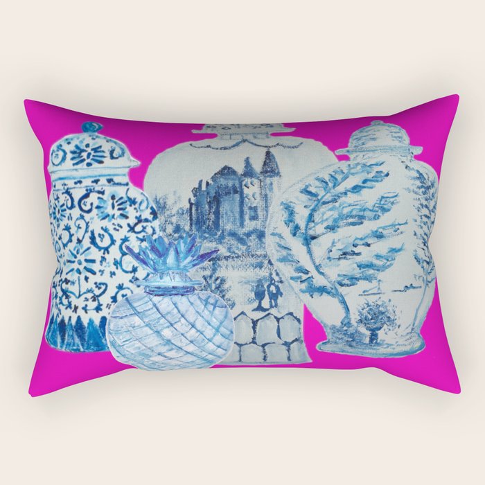 Hot Pink Blue and White Ginger Jars  Rectangular Pillow Gallery Image 1