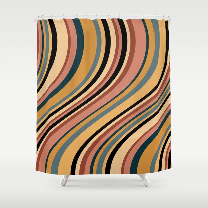 Wavy Stripes X - Vintage Neutral Shower Curtain Gallery Image 1