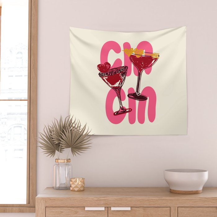 Cin Cin Heart Cocktail Illustration Wall Tapestry Gallery Image 2
