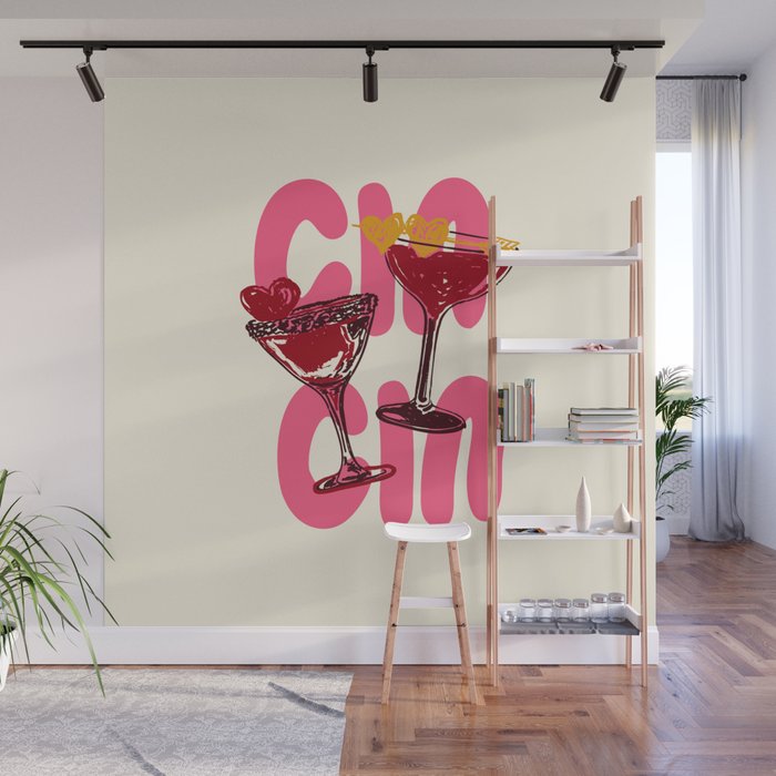 Cin Cin Heart Cocktail Illustration Wall Mural Gallery Image 1