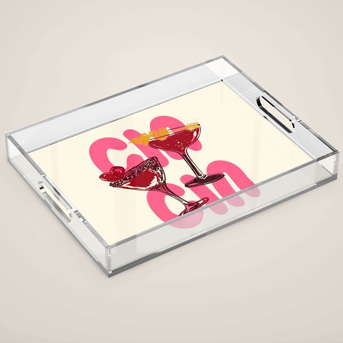 Cin Cin Heart Cocktail Illustration Acrylic Tray Gallery Image 1