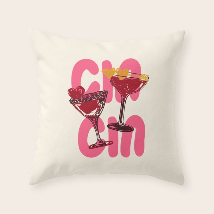 Cin Cin Heart Cocktail Illustration Throw Pillow Gallery Image 1