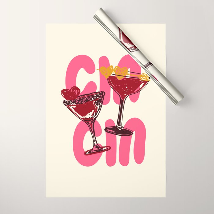 Cin Cin Heart Cocktail Illustration Wrapping Paper Gallery Image 1