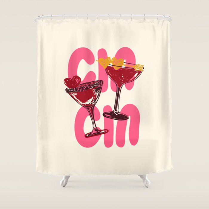 Cin Cin Heart Cocktail Illustration Shower Curtain Gallery Image 1