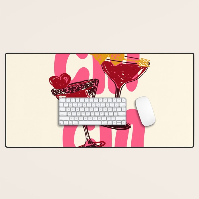 Cin Cin Heart Cocktail Illustration Desk Mat Gallery Image 1