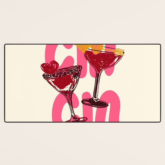 Cin Cin Heart Cocktail Illustration Desk Mat Gallery Image 3