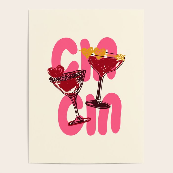 Cin Cin Heart Cocktail Illustration Poster Gallery Image 4