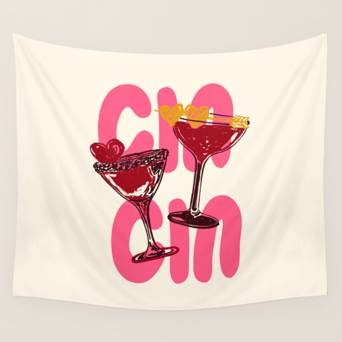 Cin Cin Heart Cocktail Illustration Wall Tapestry Gallery Image 4