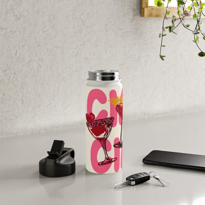 Cin Cin Heart Cocktail Illustration Water Bottle Gallery Image 4